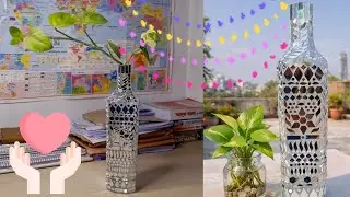 DIY Flower vase with mirror pieces #homedecor  #art #homedecor 