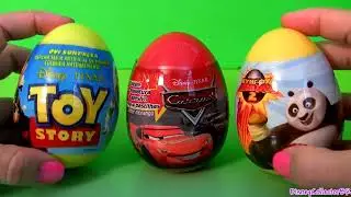 3 Surprise Eggs Disney Cars, Toy Story TOYS Kung Fu Panda Unboxing Review