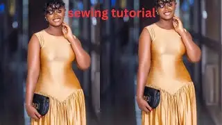 How to cut and sew stylish long basque gown with down gather / beginner friendly