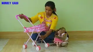 Adorable Monkey Kako Surprise New Stroller With Beautiful Baby Doll
