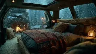 Dark Snowy Night Outside Van | Calm Winter Ambience for Insomnia and Anxiety Relief