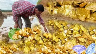A Hunter found of Gold, Diamond Amethyst. Diamonds, Gemstone Quartz Crystal at the mountain