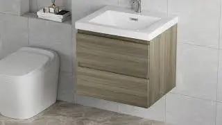 Allreno 24-inch Wall Mounted Bathroom Vanity Cabinet Set, Single Sink, Ash Gray with White Stone Top