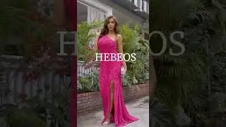 HEBEOS-Sheath/Column Sequins Ruched One-Shoulder Sleeveless Sweep/Brush Train Dresses