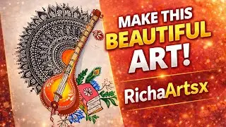 🎨 Make This Beautiful Maa sarswati veena | Indian Traditional Mandala & Veena Drawing ✨#stepbystep 