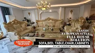 Showroom True View: Classic Luxury European Style Solid Wood Full house Furniture: Sofa, Bed, Table
