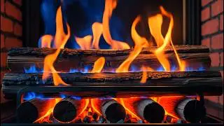 Deep Calm & Cozy Night Fire | Blue and Amber Fireplace Flames in a Silent Brick Sanctuary