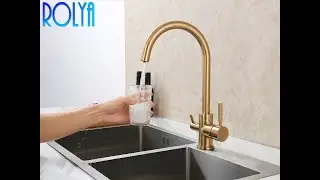 ROLYA Brushed Golden Tri Flow Kitchen Faucet Sink Mixer 3 Way Water Filter Tap