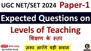 Levels of Teaching Most Expected MCQs for UGC NET Paper 1 | Memory, Understanding & Reflective Level