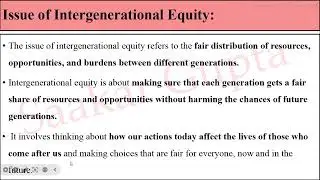 Issue of Intergenerational Equity || Example of Intergenerational Equity MBA, BBA 2024