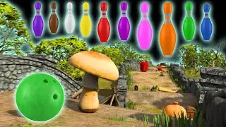 🥦🧺🌈 Learn Colors Items Vegetables with Kinetic Sand Bowling Ball on a Space Adventure For Kids