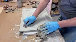 Staining cabinet doors, front and back at the same time, no smudges.