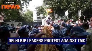 Delhi BJP leaders march towards Banga Bhawan in protest against TMC govt