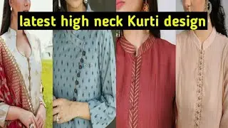 stylish collar neck kurti with buttons / latest high neck kurti design image/kurti designs 2020