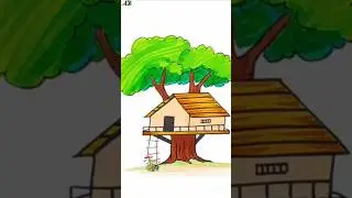 Easy Drawing | Tree House #drawing #drawingforkids #shorts