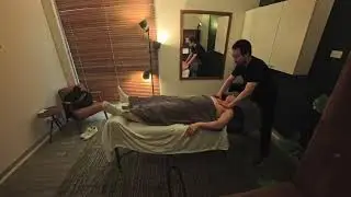 Giving massage to someone who works in packing, with tight pecs and upper arms