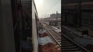 Indian railway train passing under bridge