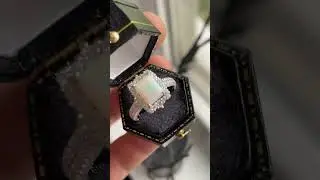 Emerald Cut White Opal Halo Engagement Ring.