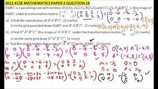 2012 KCSE MATHEMATICS PAPER 2 QUESTION 18