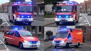 (5-Facher Hornwechsel + Gruß) Einsatzfahrten Feuerwehr & Polizei Emsdetten zu Küchenbrand