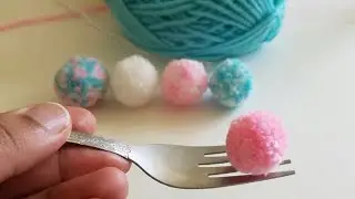 How to make pom poms with fork||making mini pom poms||diy pom poms