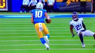 Chargers QB #10 J. Herbert jukes Titans CB #21 R. McCreary out of his shoes. 🤣😂🤣