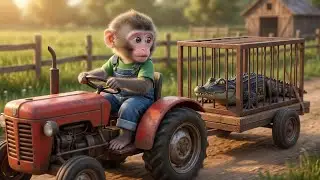 Baby Monkey Builds a Crocodile Trap! Can He Catch the Black River Beast? 🐒🐊🚜