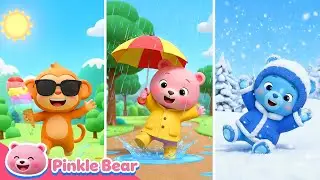Learn Weather Song for Kids 🌞🌧️❄️ | Sunny, Rainy, Windy & Snowy | Pinkle Bear & Family