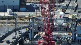 BELDEN BLY BRIDGE CONSTRUCTION  at Saugus River Boston backdrop. SPS New England AERIALPHOTO123
