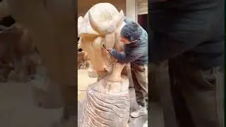 Stunning Buffalo Sculpture Carved from a Single Block of Wood!!! #shorts