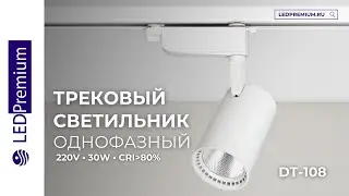 Трековый светодиодный светильник DT-108 (30W, 4100K, однофазный, белый корпус)