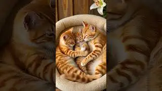 🥹 Orange Tabby Cat Family Cuddle Sleep: Why is the little kitten so snug? 🎯
