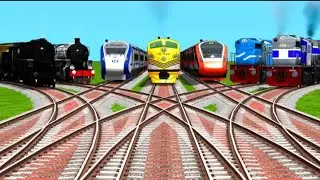 7 Indian Railways Trains Crossing At Diamond Railroad Tracks | train videos indian railways games