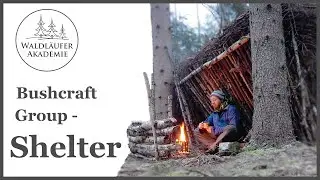 bushcraft group shelter, Gruppen Laubh&uuml;tte