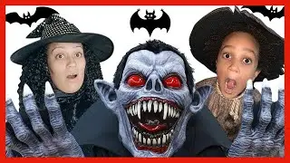 Bryson and Mom Pretend Play Halloween Trick or Treat at a Haunted House Maze for Kids