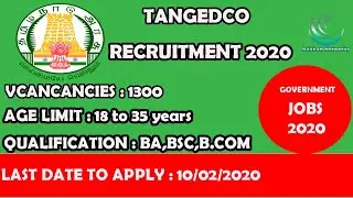 TANGEDCO  Recruitment 2020 |Government jobs vacancy 1300 plus in tamil|
