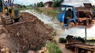 Good time Great Work! TWO SHANTUI Bulldozer DH17 C2 and 25Tons Dump Truck Nicely Pushing Soil