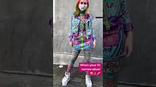 Nixi Killick Augmented Reality Activated Fashion Cryptic Frequency Biker Jacket, Leotard and Skirt.