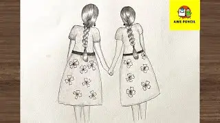 How to Draw Two Sisters Making a Heart with Their Hands | Pencil Sketch Tutorial | Girl drawing