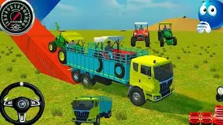 Blue tractor with htm tractor Load on Truck in game#simulationgaming #drivingsimulator 