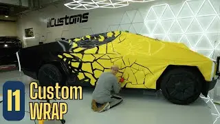 Custom Printed Yellow Vinyl Wrap on Cybertruck