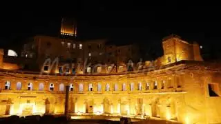 The ruins of Trajan's Market, Night. Rome, Italy. 4K