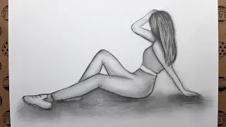 Oturan Kız Çizimi - Sitting Girl Drawing
