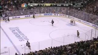 Gregory Campbell hard core after slapshot to leg . 6/5/13 Pittsburgh Penguins vs Boston Bruins NHL