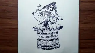How to draw the pictre of indian traditional dress monipori dresses  girl drawing /pencil sketch 