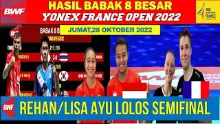 Hasil Lengkap French Open 2022~Babak 8 Besar Day 4: JUMAT,28 Oktober 2022 | REHAN/LISA AYU MENANG