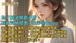 【完結小說】為了解決情侶矛盾，有公司研發出了公平戀愛app。我拉著女友報名，自願成為首批使用者。戀愛期間花銷公平，就連情緒價值也能實現公平。如想退出，需繳納巨額違約金，是否確認？#小說 #爽文 #完結