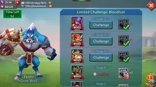lords mobile- stage 3 limited challenge bloodlust fenrir grim wolf