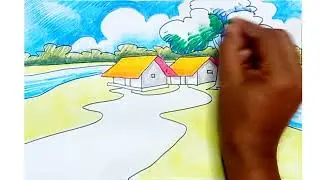 Very Very Easy Scenery Drawing || Village Scenery Drawing || Gramer Drisso Drawing
