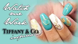 TEAL, WHITE & GOLD NAILS // WATCH ME WORK // w/ Acrylic Infill, Hand Painting & Embellishments
